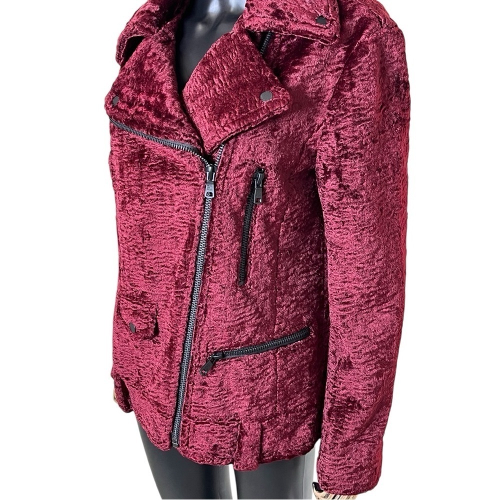 Avec Les Filles Burgundy Faux Fur Moto Jacket XS Oversized NWT - Picture 3 of 7
